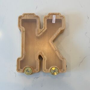 Wooden Car Piggy Bank with Wheels Letter K